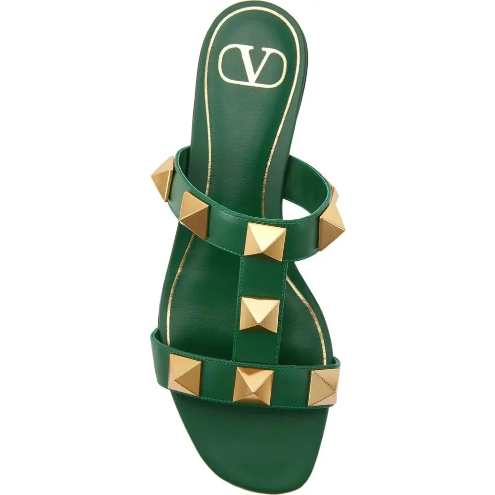 Valentino Garavani Roman Stud Slip On Slide Sandals Green Women's Size EU 36